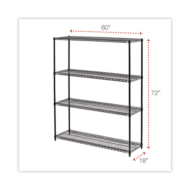 ALERA SW206018BA All-Purpose Wire Shelving Starter Kit, Four-Shelf, 60w x 18d x 72h, Black Anthracite Plus