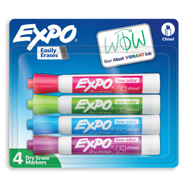 NEWELL BRANDS DISTRIBUTION LLC EXPO® Dry Erase Markers, Low Odor Ink, Assorted Tropical Colors, Chisel Tip, 4 Count