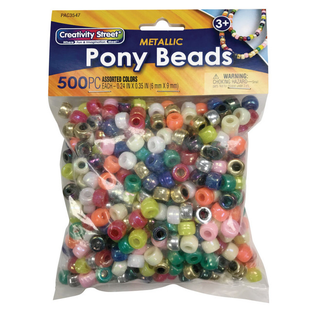 DIXON TICONDEROGA CO Creativity Street® Pony Beads, Assorted Metallic, 500 Pieces