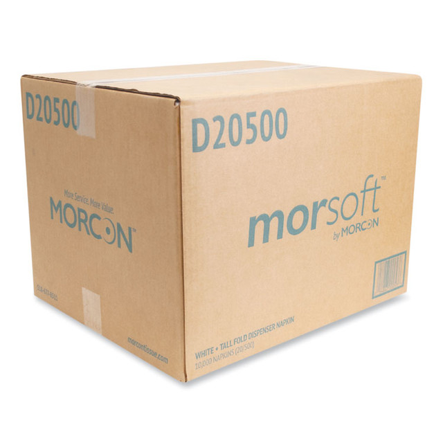 MORCON Tissue D20500 Morsoft Dispenser Napkins, 1-Ply, 6 x 13, White, 500/Pack, 20 Packs/Carton