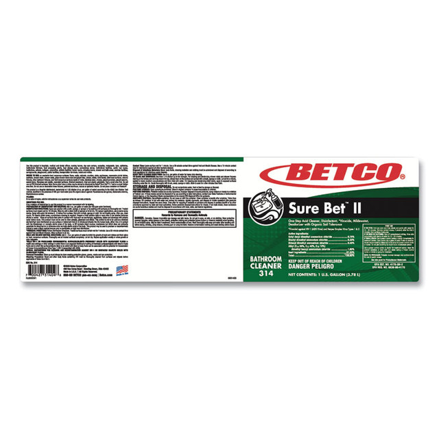 BETCO CORPORATION 3140400 Sure Bet II Foaming Disinfectant, Citrus Scent, 1 gal Bottle, 4/Carton
