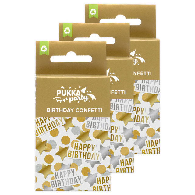 PUKKA PADS USA CORP Pukka Party Metallic Gold & Silver Tissue & Card Birthday Confetti, 3 Packs