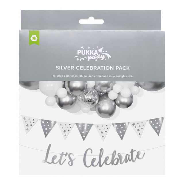PUKKA PADS USA CORP Pukka Party Silver Celebration Pack, Balloon Arch & Garland PUKKA PADS USA CORP Pukka Party Silver Celebration Pack, Balloon Arch & Garland