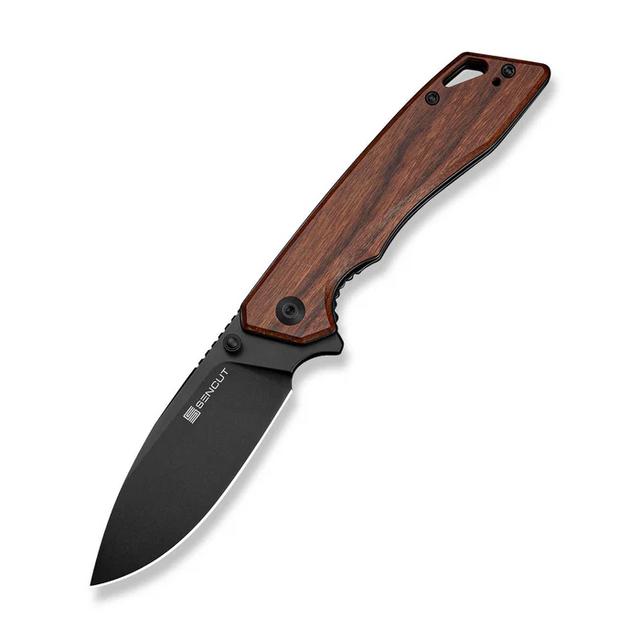 SENCUT S25055-3 Stratex Flipper & Thumb Stud Knife Guibourtia Wood Handle (3.17"" Black 9Cr18MoV Blade)