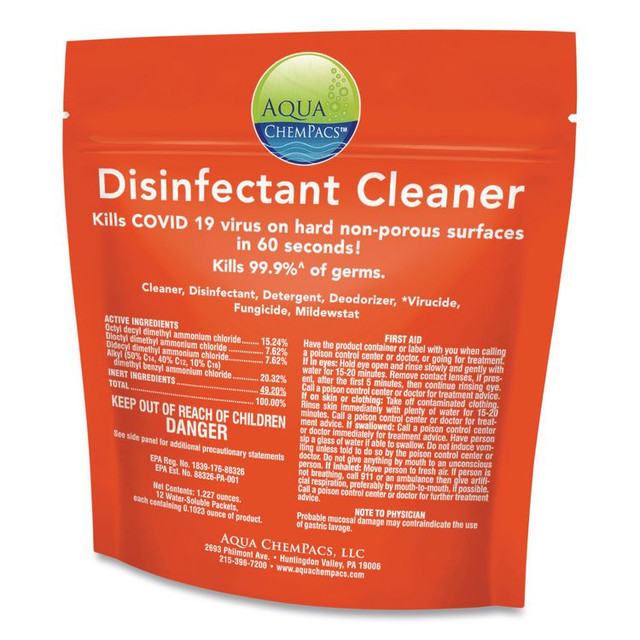 DIVERSEY 9321131 Aqua ChemPacs Disinfectant Cleaner Pods, Marine Scent, 100 Chem Pacs/Pack, 4/Carton