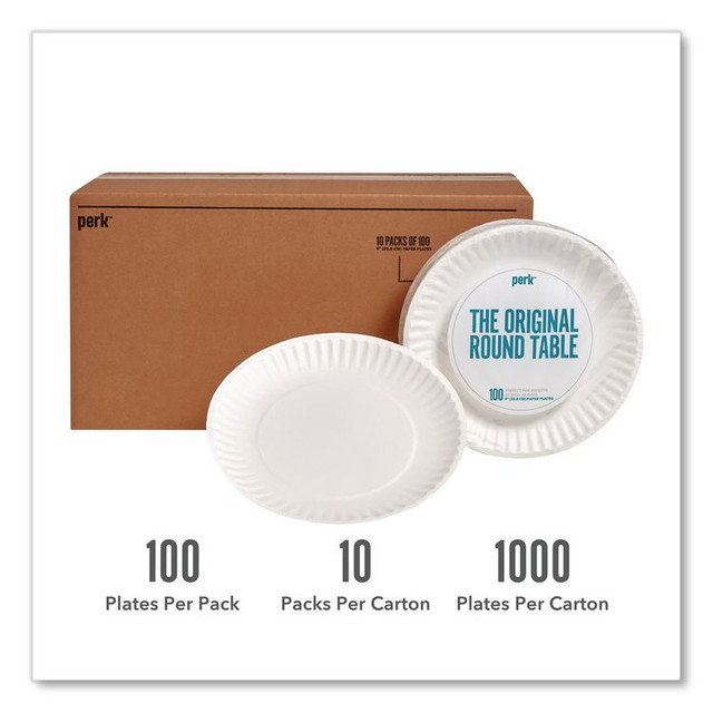 PERK PK56516CT Economy Paper Plates, 9" dia, White, 1,000/Carton