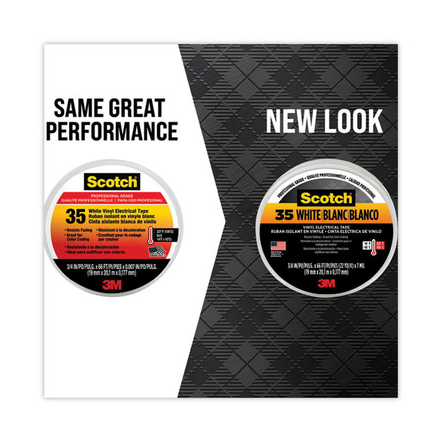 3M/COMMERCIAL TAPE DIV. 10828 Scotch 35 Vinyl Electrical Color Coding Tape, 3" Core, 0.75" x 66 ft, White