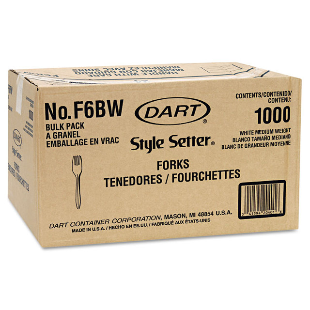 DART F6BW Style Setter Mediumweight Plastic Forks, White, 1,000/Carton