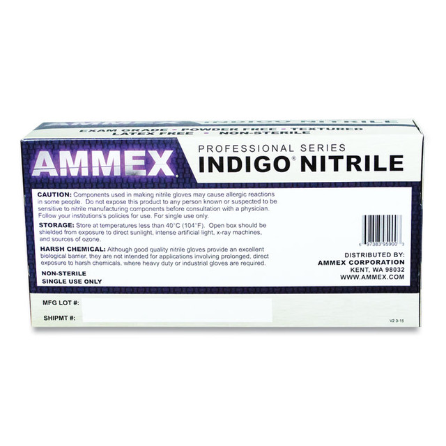 AMMEX CORPORATION Professional AINPF46100 Nitrile Exam Gloves, Powder-Free, Large, 3 mil Thick, Indigo, 100/Box