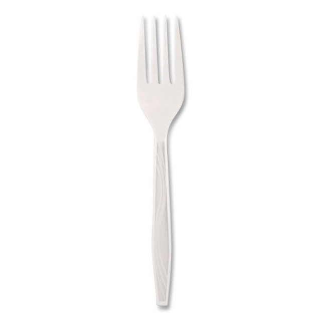 BERK ENTERPRISES INC Berkley Square 90185 Elegant Dinnerware Heavyweight Cutlery, Individually Wrapped, Fork, Plastic, White, 420/Box