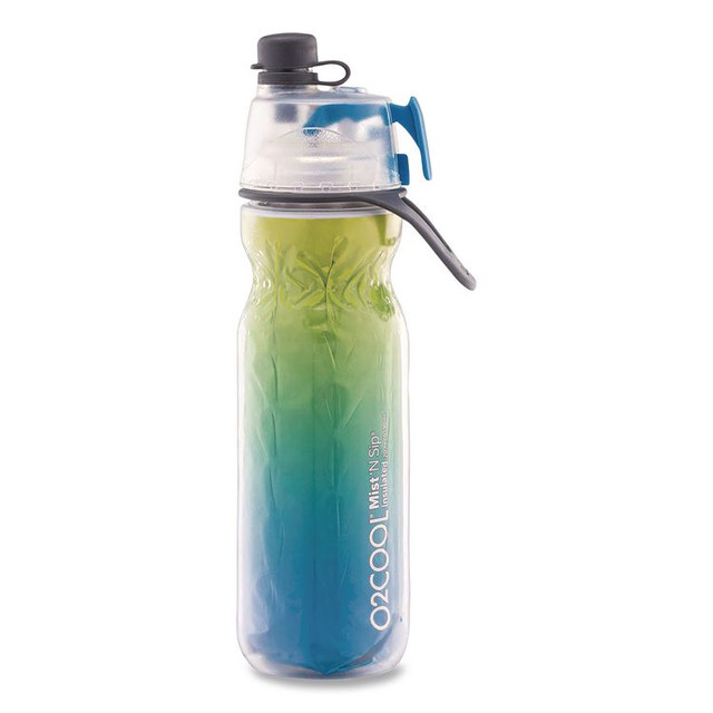 O2COOL, LLC HMLDP07OMB Elite Mist 'N Sip Plastic Double-Wall Insulated Water Bottle, 20 oz, Ombre Blue