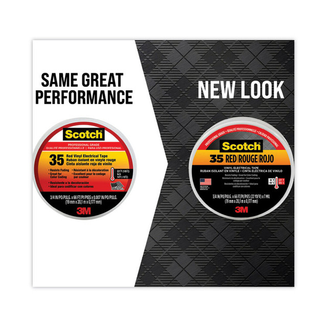 3M/COMMERCIAL TAPE DIV. 10810 Scotch 35 Vinyl Electrical Color Coding Tape, 3" Core, 0.75" x 66 ft, Red