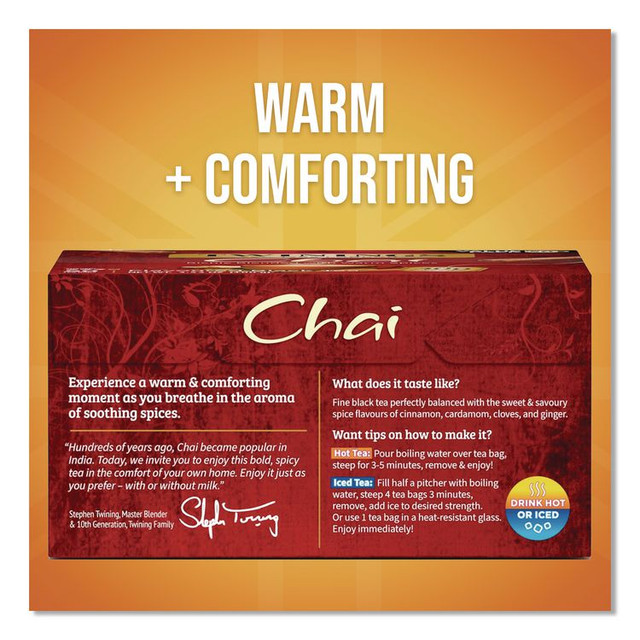 TWININGS NORTH AMERICA INC TNA55503 Tea Bags, Chai Black Tea, 0.07 oz Tea Bag, 50/Box