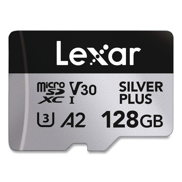 LEXAR MEDIA INC. LMSSIPL128GB Professional SILVER Series microSDXC Memory Card with Adapter, UHS-I, V30 Class 10, 128 GB