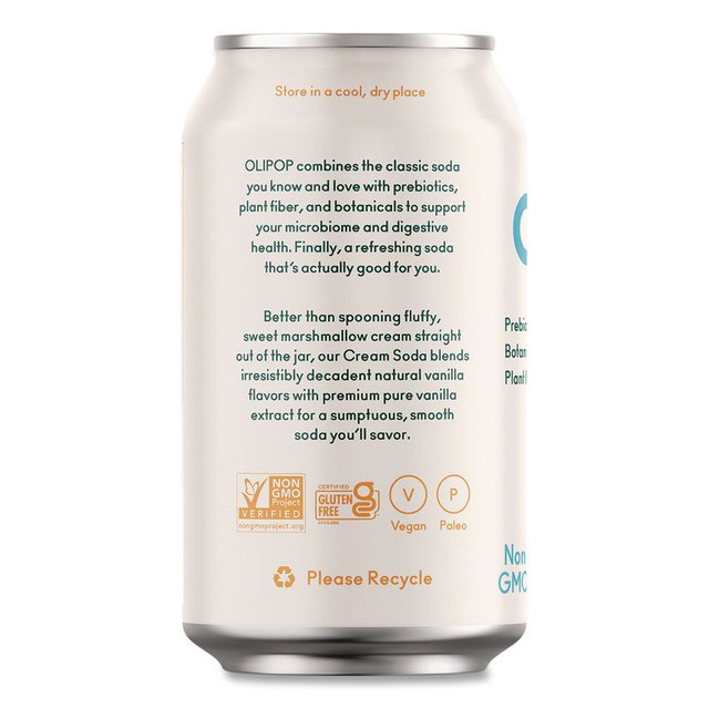 OLIPOP, INC ICO70289 Prebiotic Soda, Cream Soda, 12 oz Can, 12/Carton