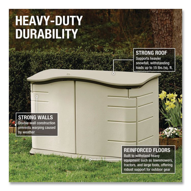 RUBBERMAID 3748 Horizontal Outdoor Storage Shed, 55 x 28 x 36, 20 cu ft, Olive Green/Sandstone