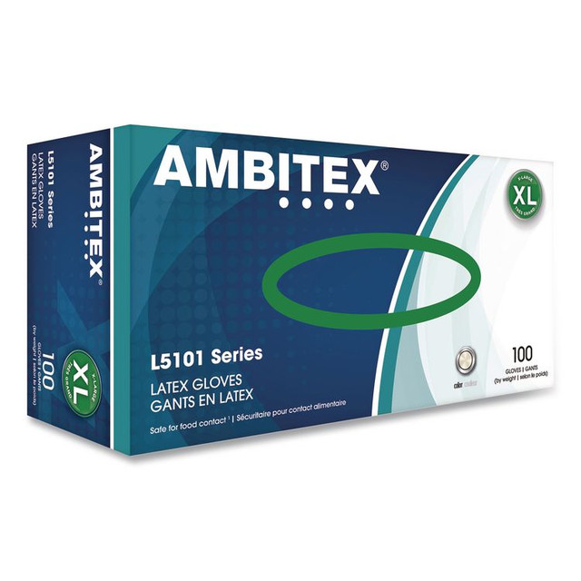TRADEX INTERNATIONAL AMBITEX® LXL5101CT L5101 Series Powdered Latex Gloves, X-Large, 4 mil Thick, 9" Long, Cream, 100/Box, 10 Boxes/Carton