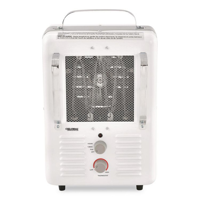 GLOBAL INDUSTRIAL 246098 Portable Milkhouse Style Electric Heater, 1,500 W, 8 x 10.25 x 15.75, White