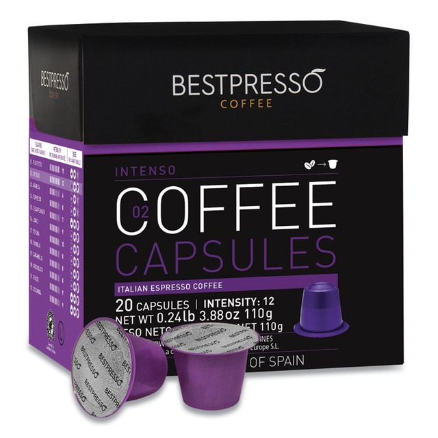 BESTPRESSO INC BST10413 Nespresso Intenso Italian Espresso Pods, Intensity: 12, 20/Box