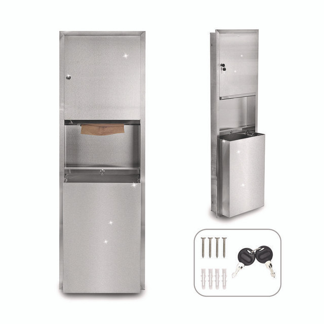 ALPINE INDUSTRIES ALP492 Stainless Steel Recessed Paper Towel Dispenser with Waste Receptacle, 56 x 4 x 17