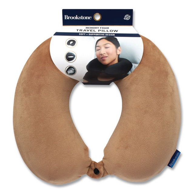 BROOKSTONE BNPM0004 U-Shaped Memory Foam Travel Pillow, 11.8 x 3.74 x 12.6, Khaki