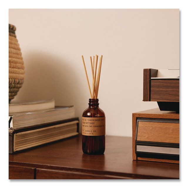 P.F. CANDLE CO. RD32 Reed Diffuser, Sandalwood Rose, 3.5 oz, 4.25" Bottle, 9" Reeds, Amber