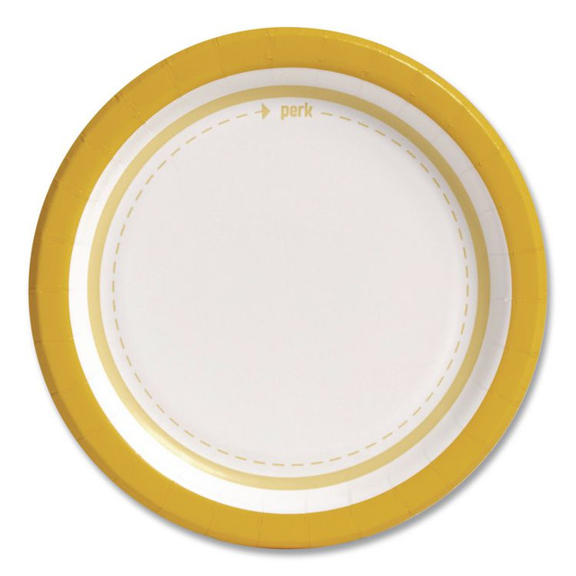 PERK PK54328CT Medium-Weight Paper Plates, 6" dia, White/Yellow, 500/Carton