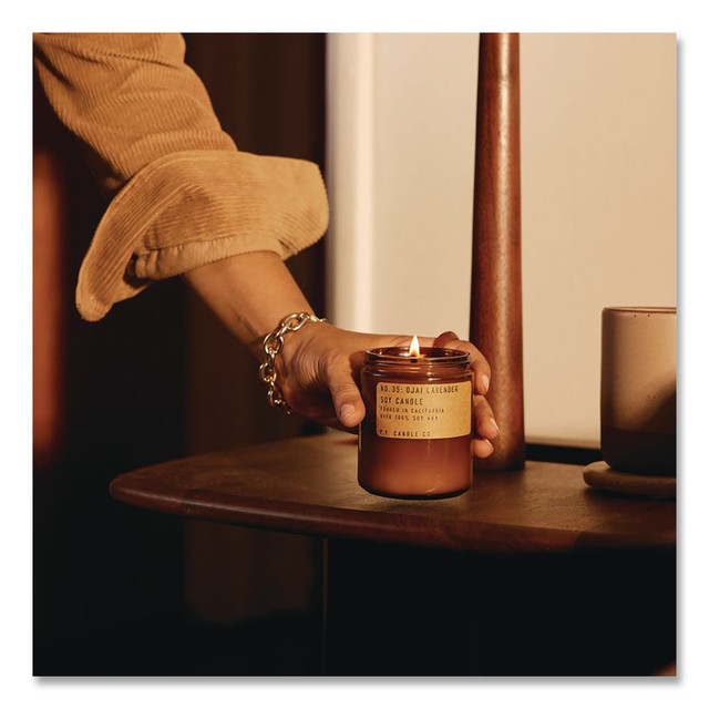 P.F. CANDLE CO. SC35 Ojai Lavender Soy Candle, 40 to 50 Hours Burn Time, 2.9 d x 3.5 h, 7.2 oz, Amber
