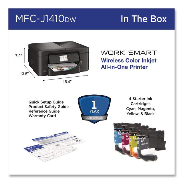 BROTHER INTL. CORP. MFCJ1410DW MFCJ1410DW Work Smart 1410 Wireless Color Inkjet AIO Printer, Copy/Print/Scan