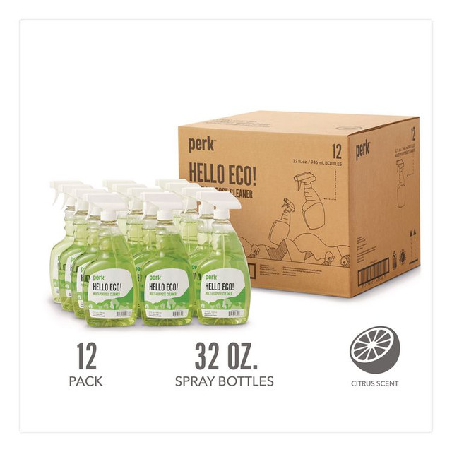 PERK SEB64032RTU Hello Eco Multi-Purpose Cleaner, 32 oz Spray Bottle, 12/Carton