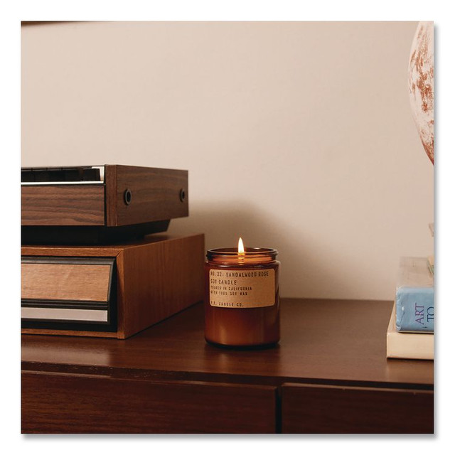 P.F. CANDLE CO. SC32 Sandalwood Rose Soy Candle, 40 to 50 Hours Burn Time, 2.9" d x 3.5" h, 7.2 oz, Amber