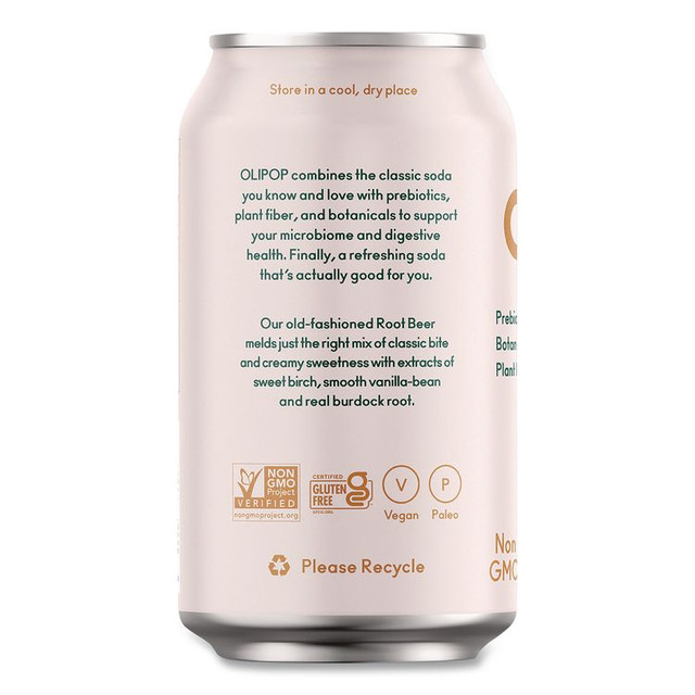 OLIPOP, INC ICO70288 Prebiotic Soda, Root Beer, 12 oz Can, 12/Carton