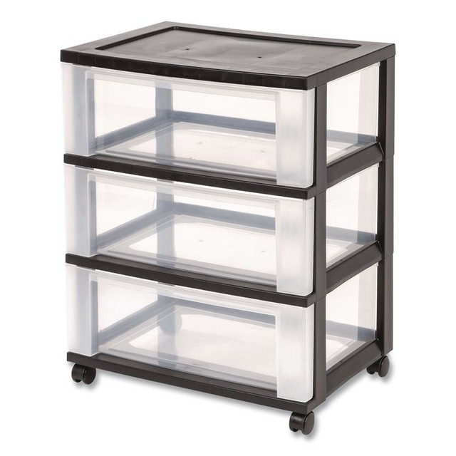 IRIS USA, INC 270012 Three-Drawer Durable Storage Cart, Plastic, 22 x 15.69 x 25.48, Clear/Black