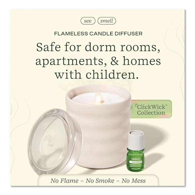 LIFELINES 111617 Aromatherapy Essential Oil Flameless Candle Diffuser, Rosemary and Lemon Essential Oil, 5.5 x 5.5 x 5.5, Ivory