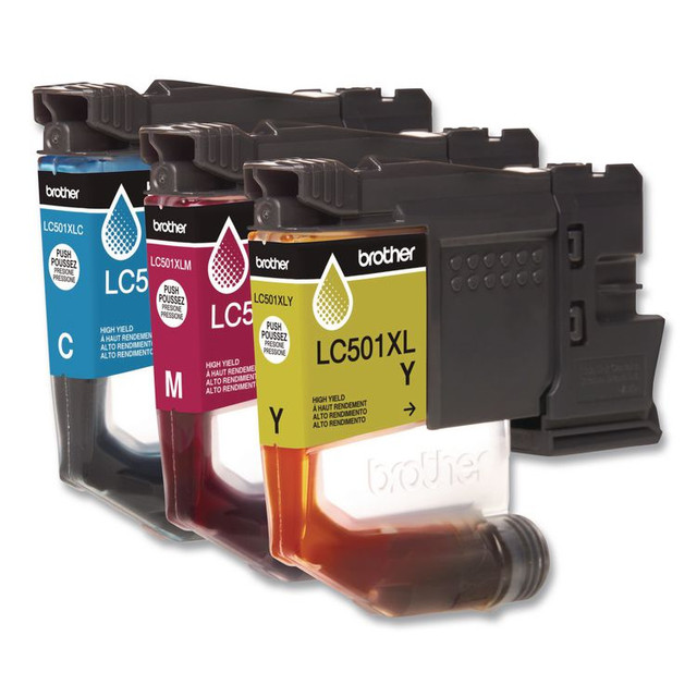 BROTHER INTL. CORP. LC501XL3PKS LC501XL3PKS High-Yield Ink, 500 Page-Yield, Cyan/Magenta/Yellow, 3/Pack