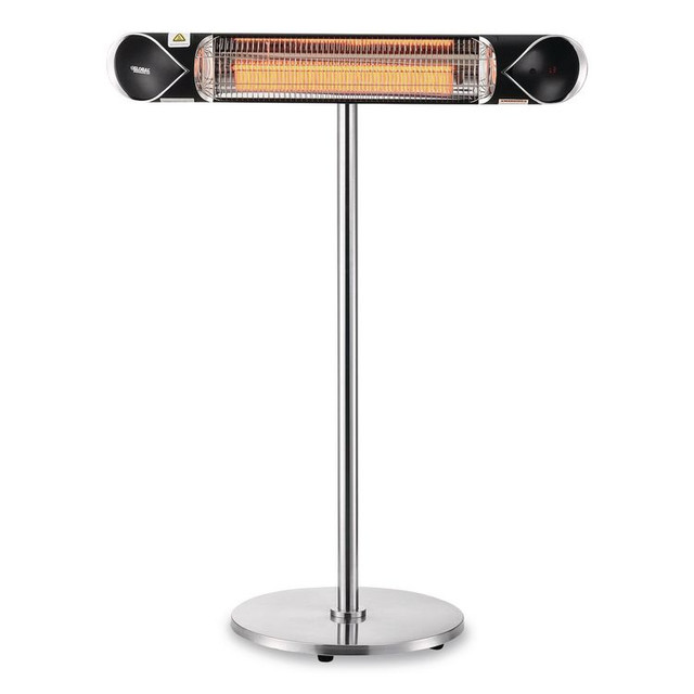 GLOBAL INDUSTRIAL 246722 Infrared Patio Heater Free Standing with Remote Control, 1,500 W, 35.38 x 5.13 x 42 to 82, Black