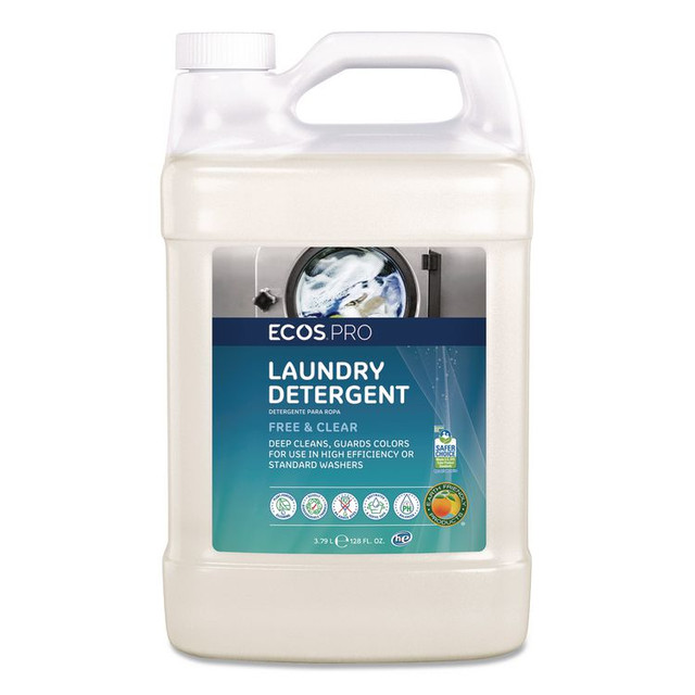EARTH FRIENDLY PRODUCTS ECOS® PL976404 Free and Clear Laundry Detergent, HE Compatible,128 oz Bottle, 4/Carton