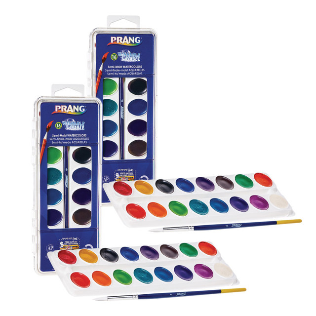DIXON TICONDEROGA CO Prang® Semi-Moist Washable Watercolor Set, 16 Assorted Colors, Pack of 2