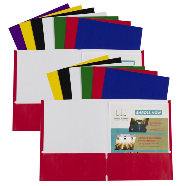 C-LINE PRODUCTS INC C-Line® Two-Pocket Paper Portfolios Without Prongs, Assorted, Pack of 15