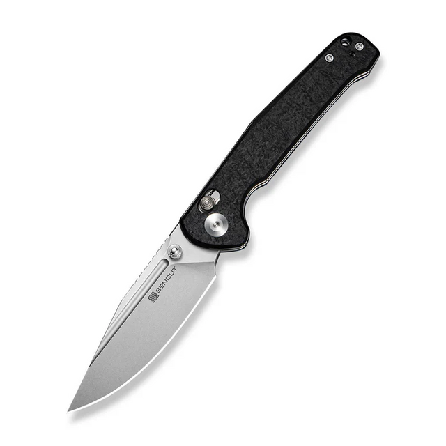 SENCUT S25046-2 Glenspar Thumb Stud & Crossbar Lock Knife Black Shredded G10 Handle (3.45"" Stonewashed 9Cr18MoV Blade)