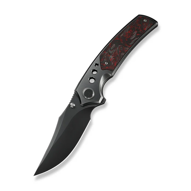 We Knife WE24087-4 Skynix Flipper & Thumb Stud Knife Polished Gray Titanium Handle With Black & Red Carbon Fiber Inlay