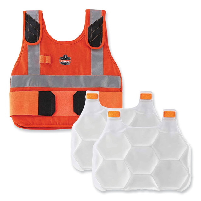 TENACIOUS HOLDINGS, INC. ergodyne® 12220 Chill-Its 6215 Premium FR Phase Change Cooling Vest with Packs, Modacrylic Cotton, Small/Medium, Orange