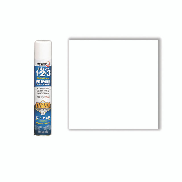 RUST-OLEUM CORPORATION Zinsser® 343746 Bulls Eye 1-2-3 Primer Spray, Turbo Spray System, Interior/Exterior, Flat Bright White, 26 oz Aerosol Can, 6/Carton