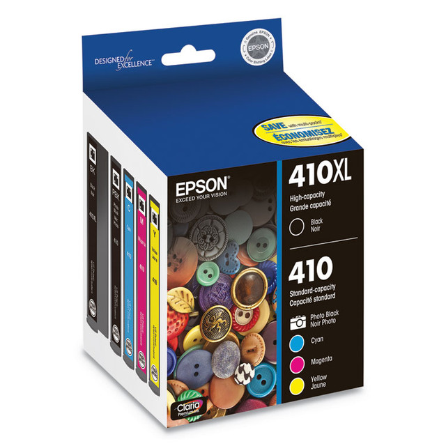 EPSON AMERICA, INC. T410XLBCS T410XL-BCS (410XL) Claria High-Yield Ink, 650 Page-Yield, Black/Cyan/Magenta/Yellow