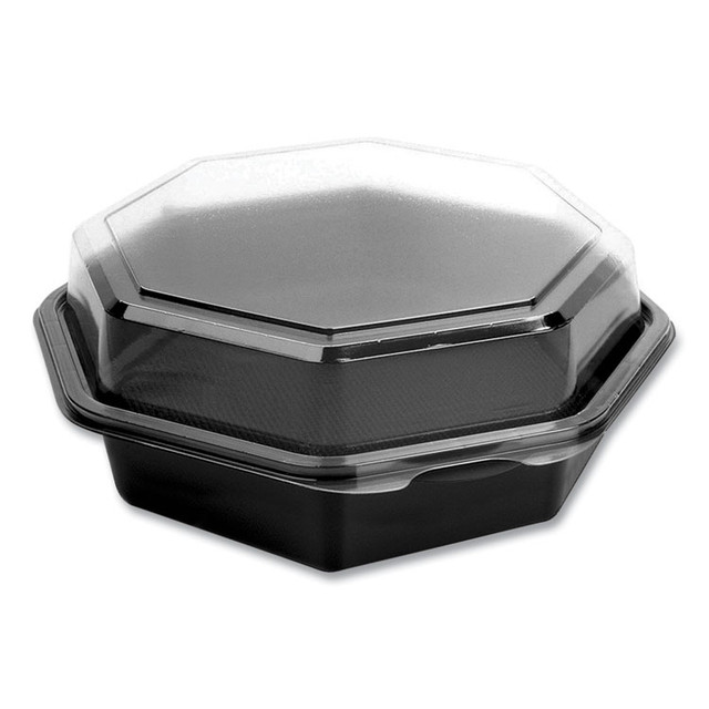 DART SOLO® 865612-PS94 OctaView Hinged-Lid Cold Food Containers, 28 oz, 7.94 x 7.5 x 3.2, Black/Clear, Plastic, 100/Carton