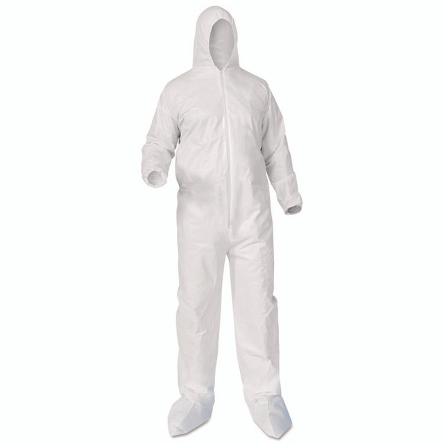 SMITH AND WESSON KleenGuard™ 38949 A35 Liquid and Particle Protection Coveralls, Zipper Front, Hood/Boots, Elastic Wrists/Ankles, Large, White, 25/Carton