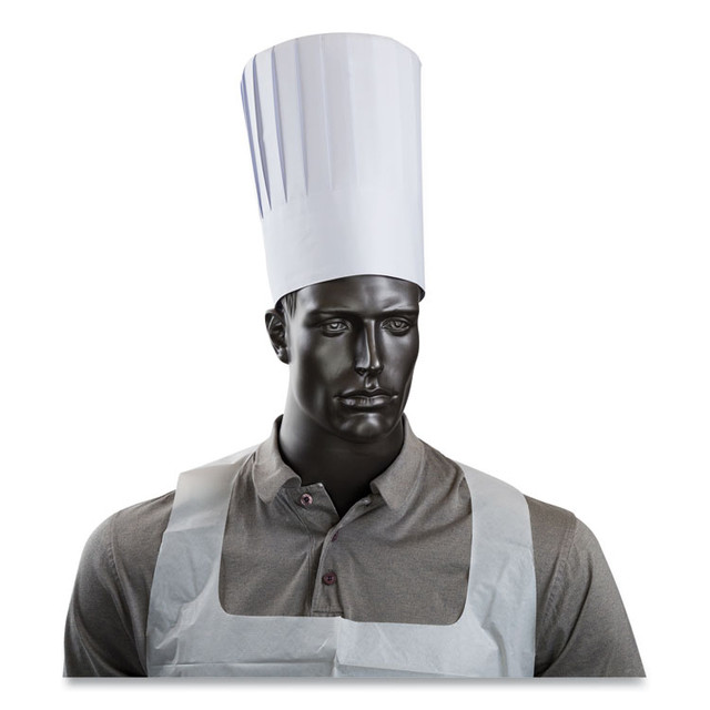 AMERCAREROYAL RCH10 Pleated Chef's Hats, Paper, Adjustable, 10" Tall, One Size, White, 24/Carton
