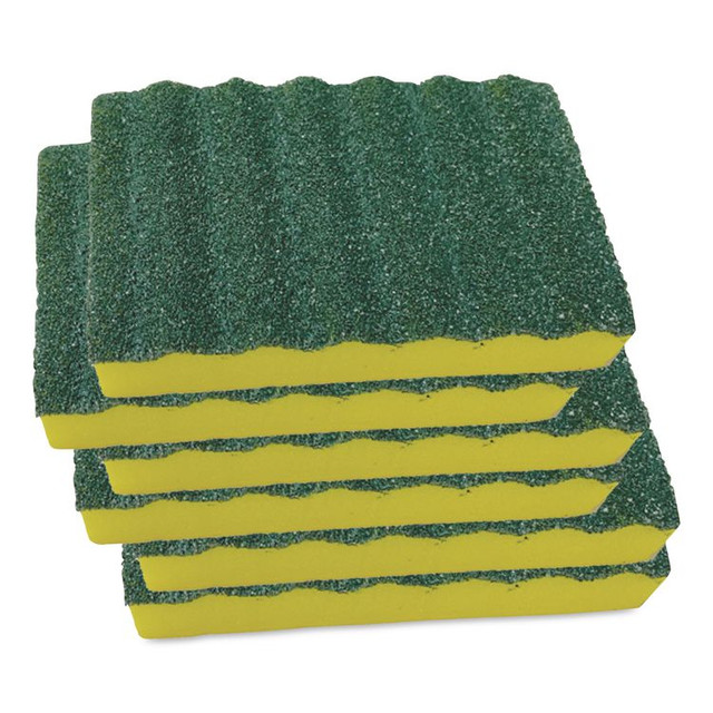 QUICKIE 2052220 Heavy-Duty Scrubber Sponge, 4 x 2.5, 1" Thick, Yellow/Green, 6/Pack