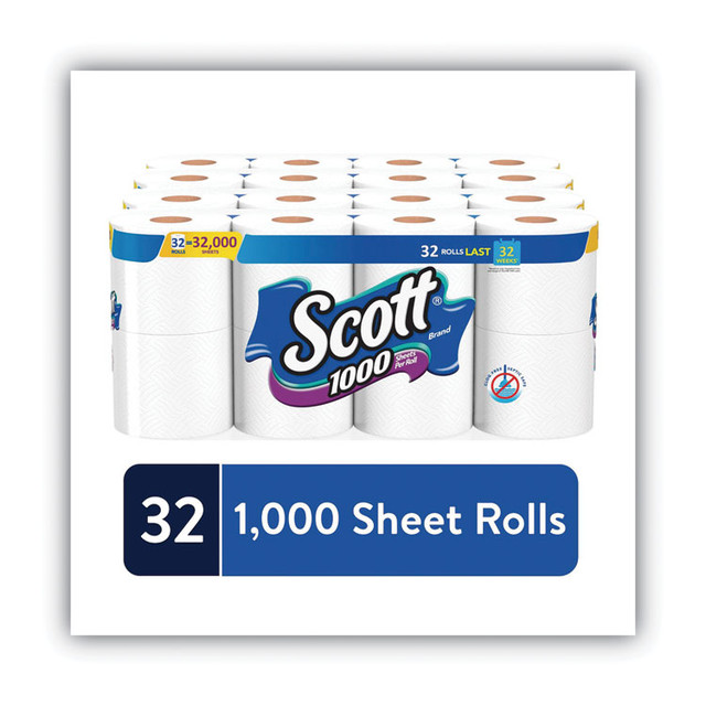 KIMBERLY-CLARK PROFESSIONAL Scott® 49209 1000 Bathroom Tissue, Septic Safe, 1-Ply, White, 1,000 Sheets/Roll, 32 Rolls/Carton