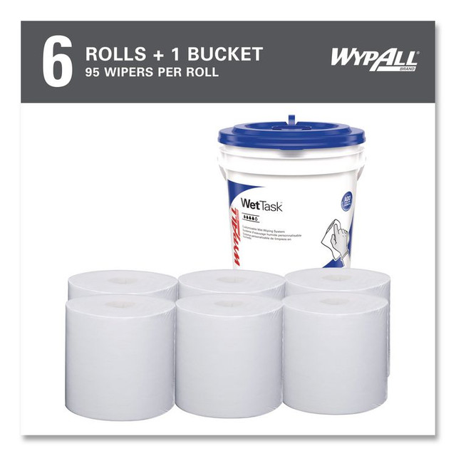 KIMBERLY-CLARK PROFESSIONAL WypAll® 0600104 Power Clean Wipers for Solvents WetTask Customizable Wet Wiping System, 6 x 12, Unscented, 95/Roll, 6 Rolls/1 Bucket/Carton